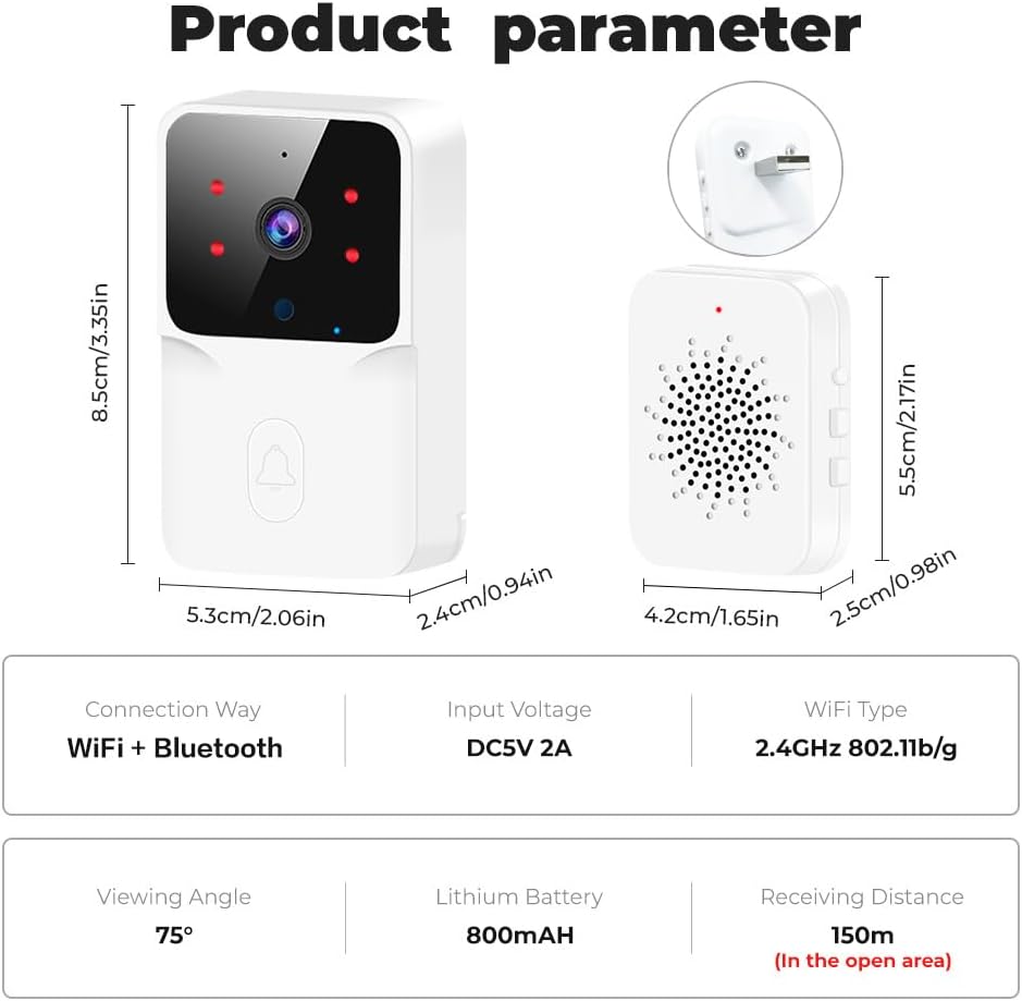 Doorbell™ | Timbre de Puerta con Intercomunicador Inteligente M8 con Visión Nocturna.