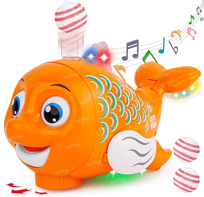 BumpGo Orange™ | Pez Musical para niños con Rueda Universal Bump Go, Función de Bola de Soplado y Luz Intermitente.