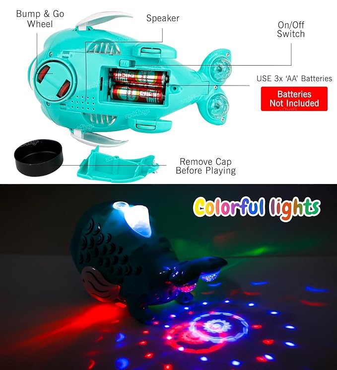 BumpGo Orange™ | Pez Musical para niños con Rueda Universal Bump Go, Función de Bola de Soplado y Luz Intermitente.