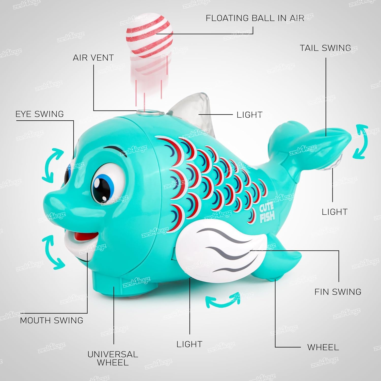 BumpGo Orange™ | Pez Musical para niños con Rueda Universal Bump Go, Función de Bola de Soplado y Luz Intermitente.