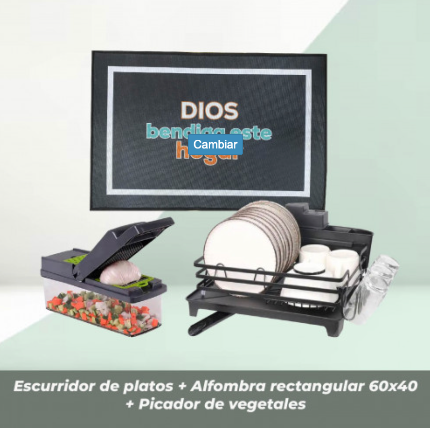ComboOrganizer™ | Escurridor de Platos + Alfombra 60X40 + Picador de Vegetales de 14 Piezas.